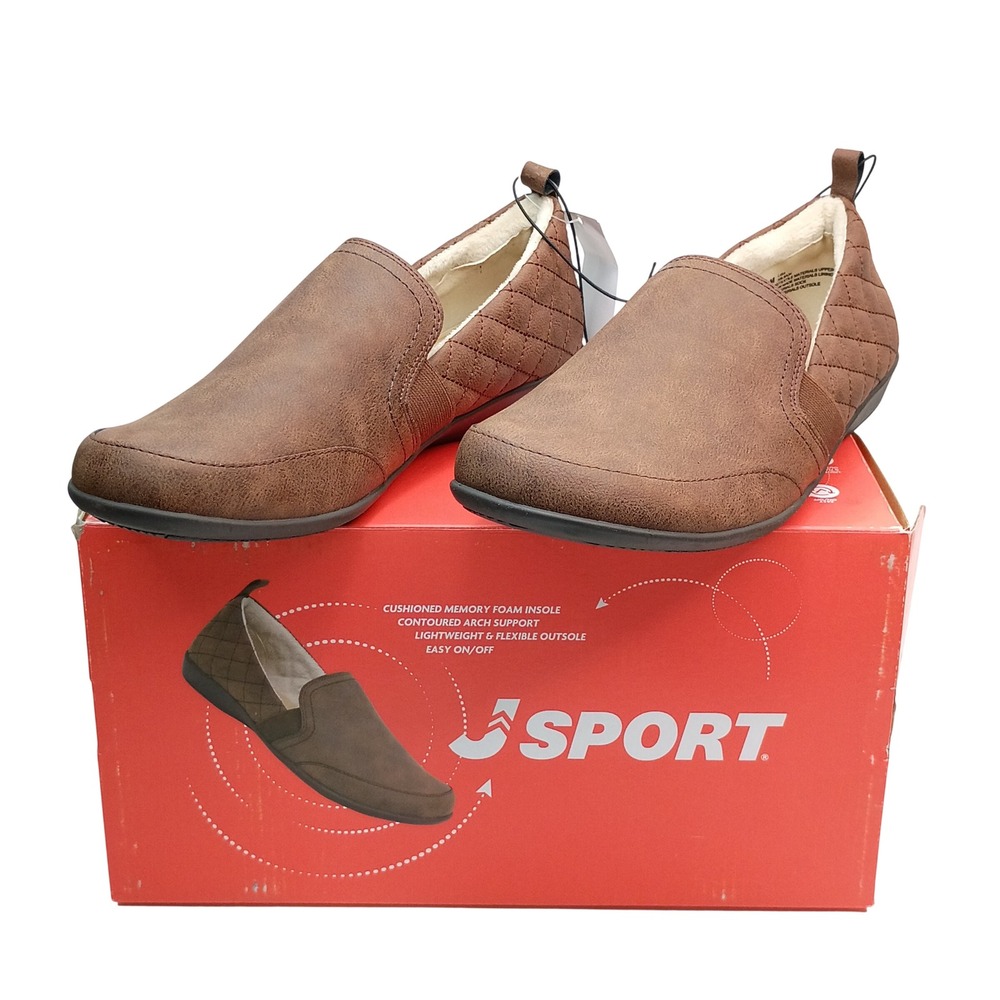 J Sport Lisa Slip On Women Size 10 Brown‎ Memory Foam Quilted Comfort Shoes